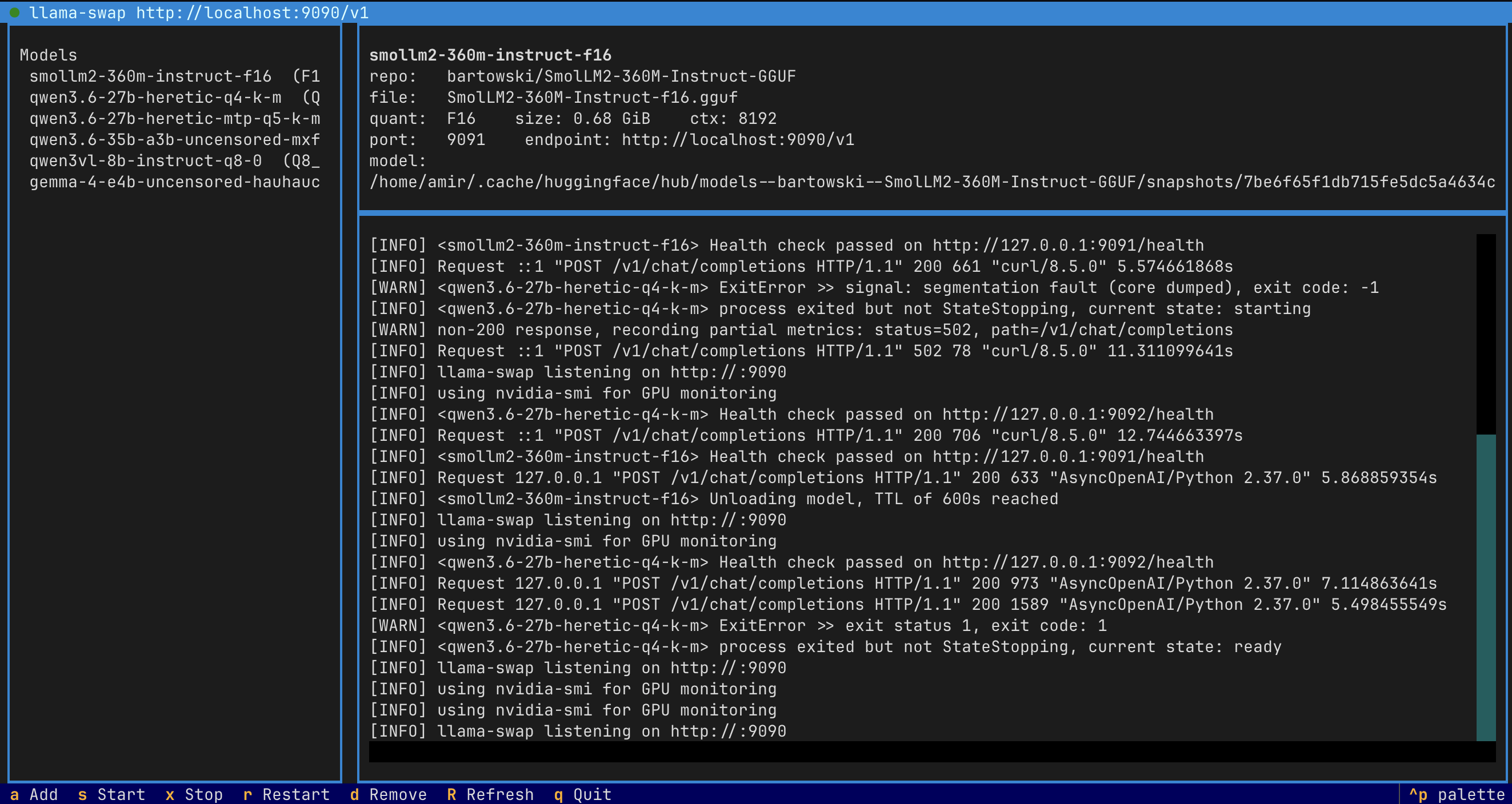 inferhost TUI dashboard